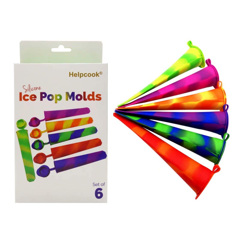 Helpcook Popsicle Molds,6 Pack Silicone Ice Pop Molds,Drip Free Popsicles Molds for Kids,Easy Release Ice Cream Maker Reusable DIY Pop Molds,BPA Free Freezer Tubes with Lids - Image 1